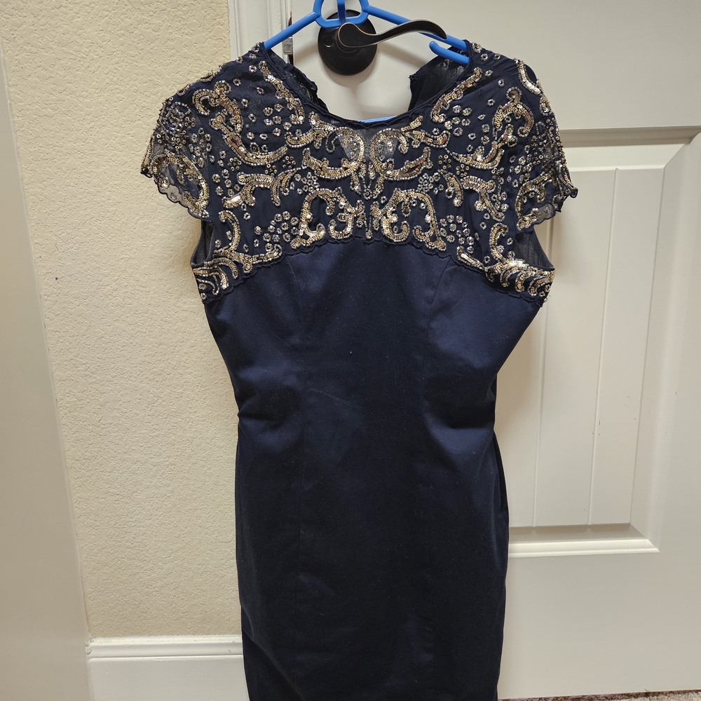 French Connection Navy and Gold Sequin Mini Dress